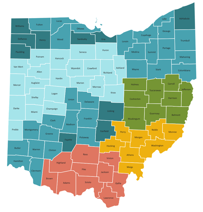 Map of Ohio with counties listed