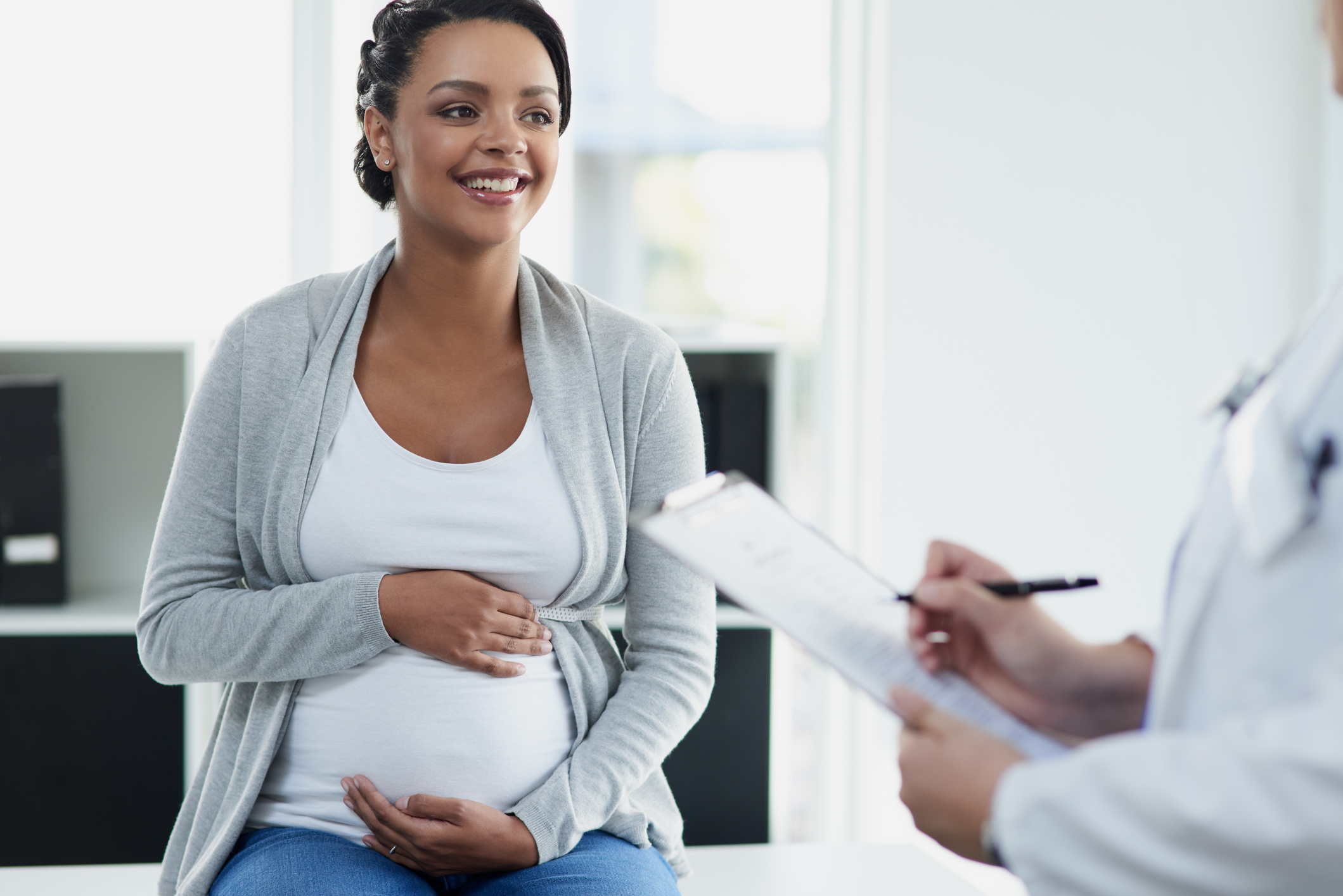 Pregnant woman at prenatal visit.