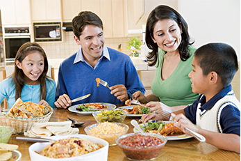 Family eating around dinner table