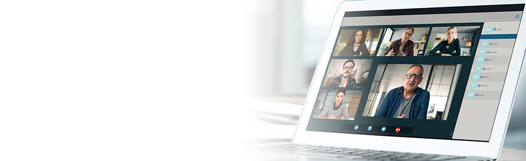 reunión de grupo en la pantalla del portátil